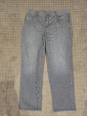 Chico's Platinum Skimmer Womens Denim Striped Jeans SZ 2